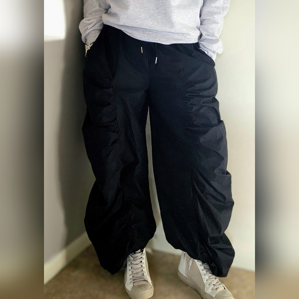 Stylewe Parachute Pants Black  Drawstring Leg Waist Pockets S Medium Baggy Box1